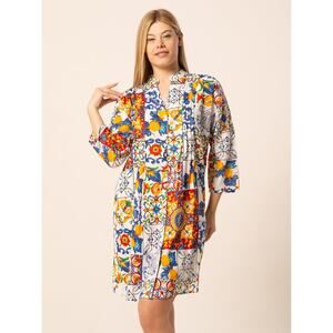 Colori di Mare Colorful Eyelet Tunic Caftan Dress Boho Artwear Resort Retro sz S